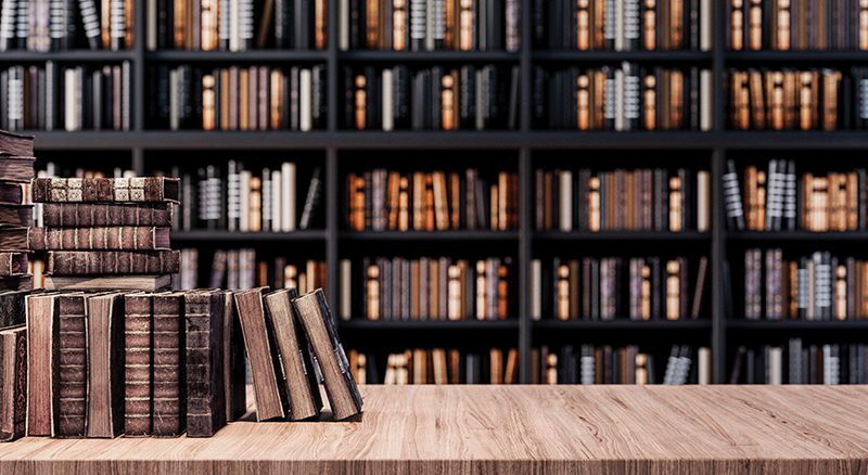 Bookshelves in the library